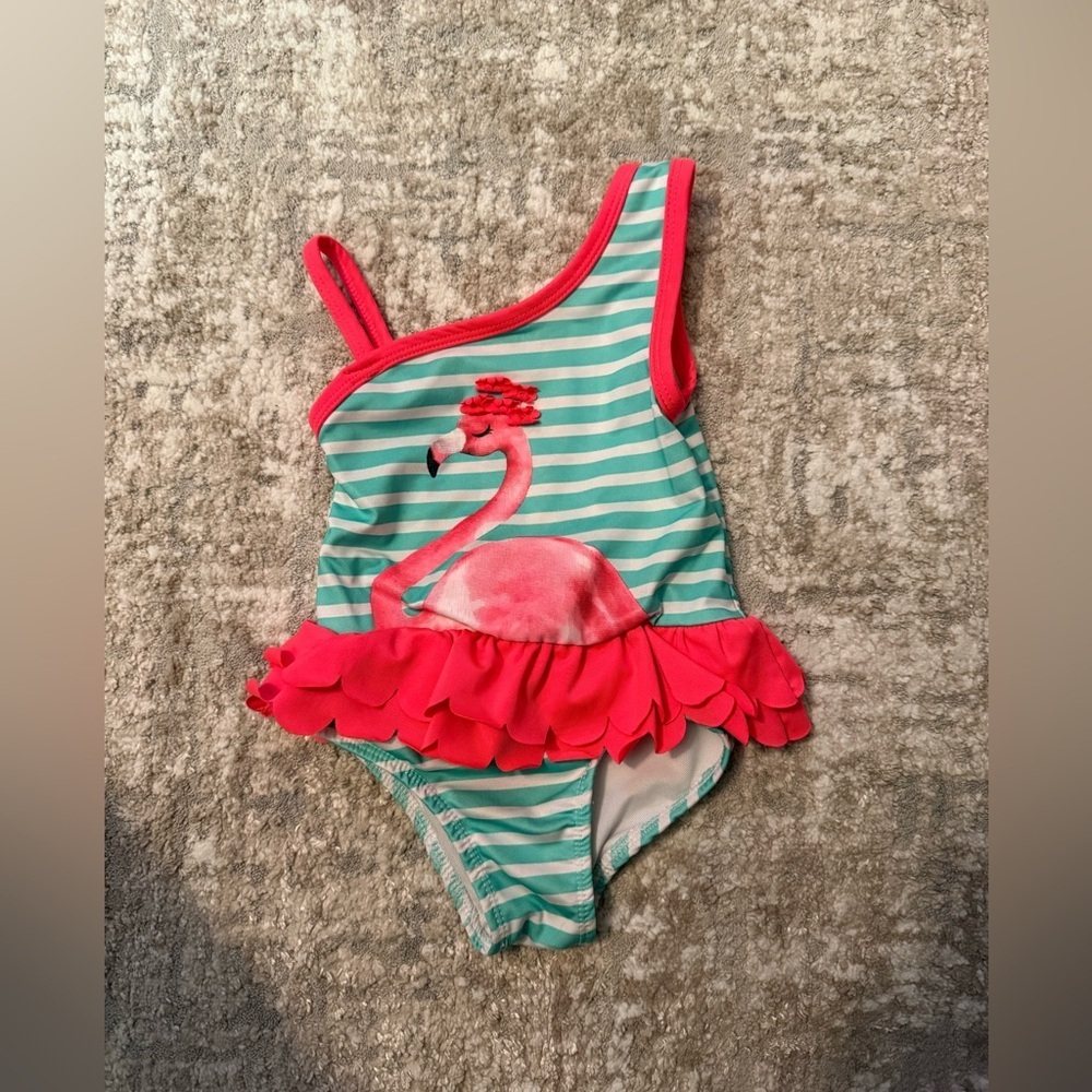 Penelope Mack Teal and Pink Ruffle Flamingo Swimsuit size 24M
